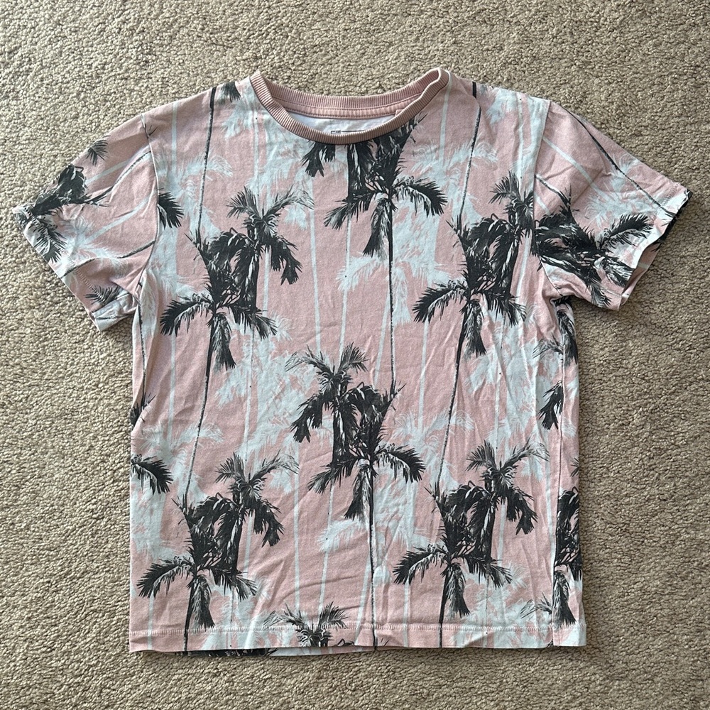 Next Direct Pink and Black Palm Tree Short Sleeve Tee size 9years old